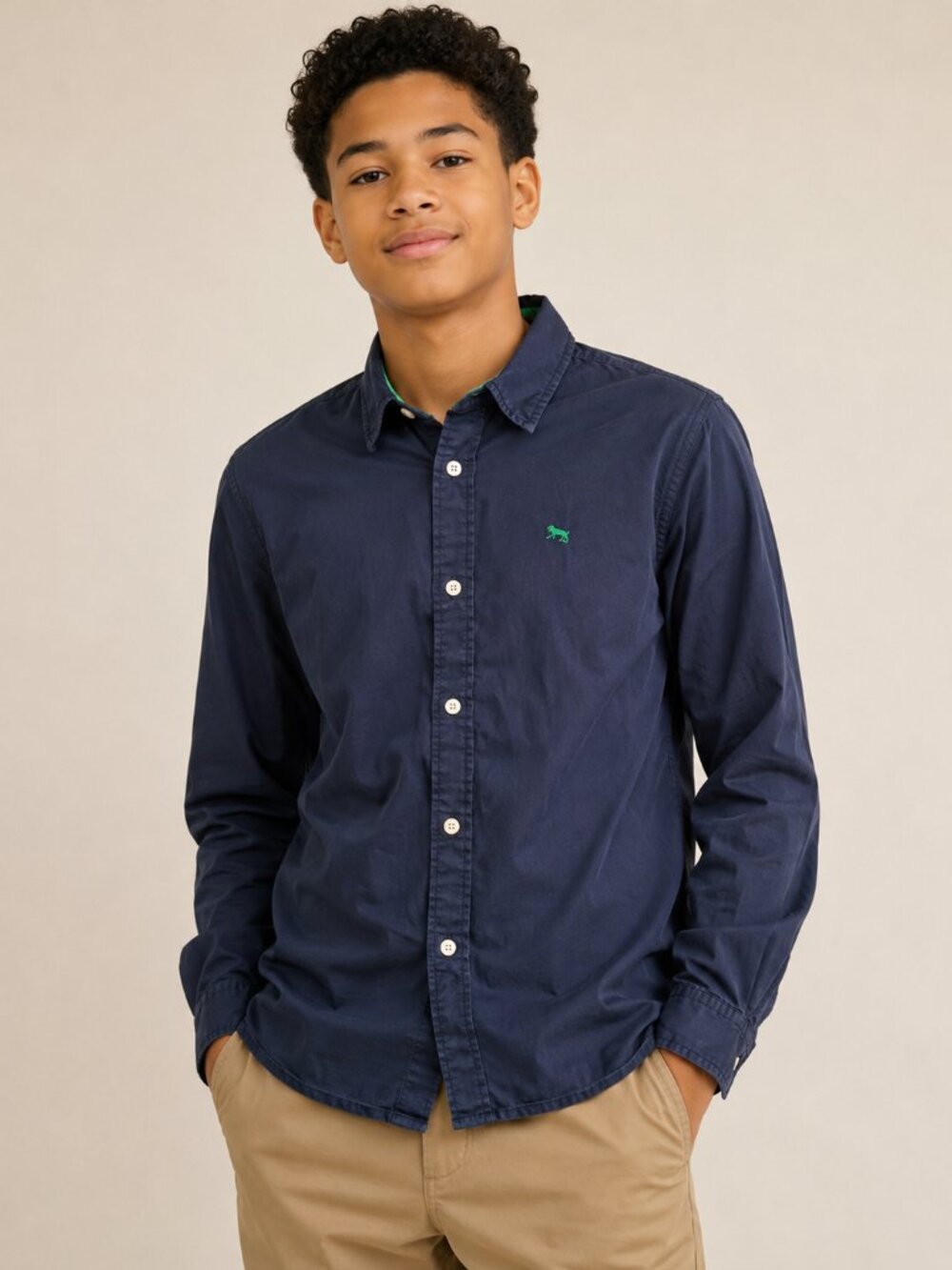 H&M L.O.G.G. Boys Navy Button-Down Shirt Size 14Y Long Sleeve Casual Cotton Top